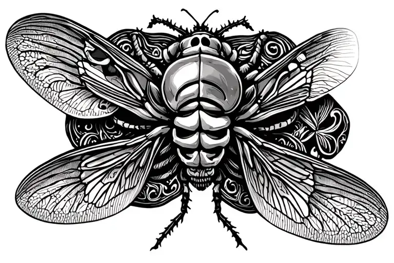 Half Cicada Half Skeleton Cicada Surrounded By Intricate Patterns