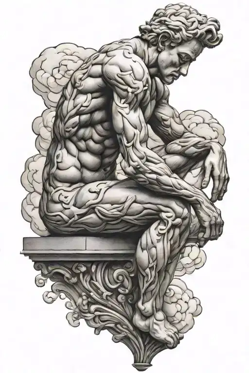 Thinker Sculpture With Cloud