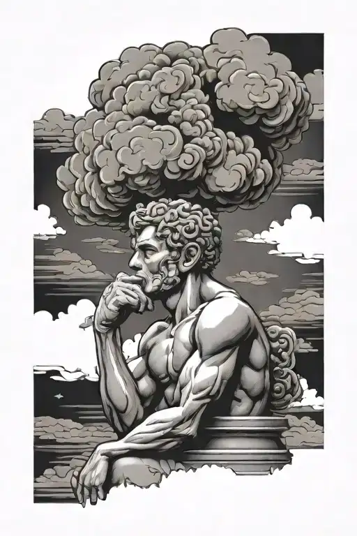 Thinker Sculpture With Cloud Over His Head