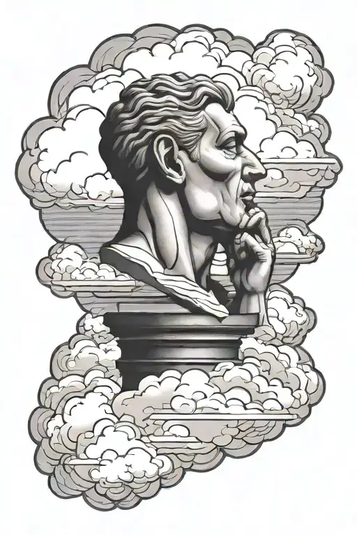 Thinker Sculpture With Cloud Over His Head
