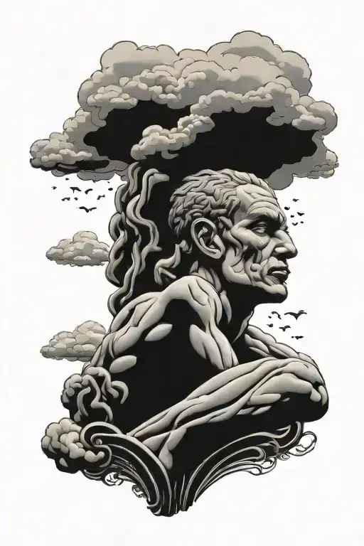 Thinker Sculpture With Cloud Over His Head