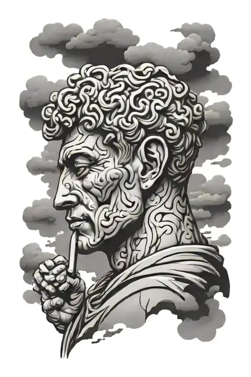 Thinker Sculpture With Cloud Over His Head