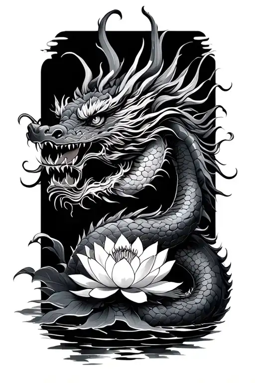 Japanese Dragon With Lotus