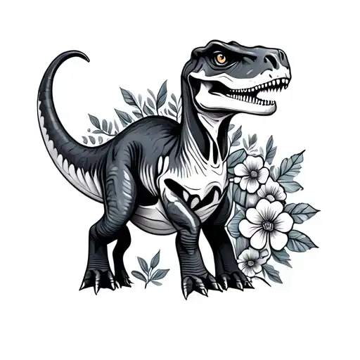 Skelton Baby Dinosaur With Flowers Around It