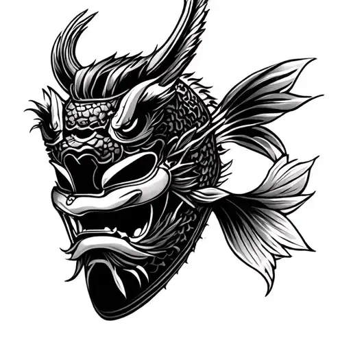 Japanese Samurai Mask With A Koi Fish And Maybe A Dragon Aswell