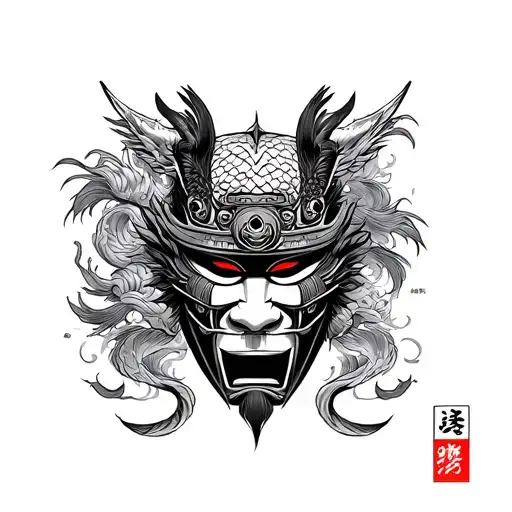 Japanese Samurai Mask With A Koi Fish And Maybe A Dragon Aswell On Full Sleeve Individual