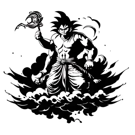 Hanuman Tattoo On Forarm With Goku On Nimbus Cloud Outlined On Bottom