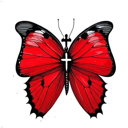 Small Red Butterfly With A Small Black Cross