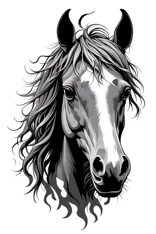 Head And Neck Of A Quarterhorse With Flames In The Manes