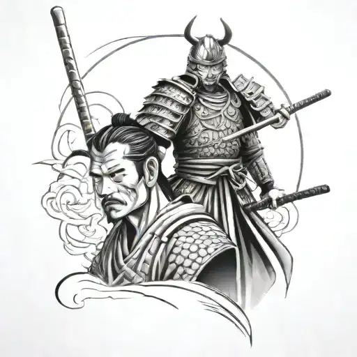 Samurai Warrior With Father