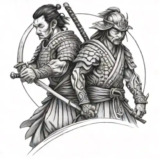 Samurai Warrior With Father Daughter