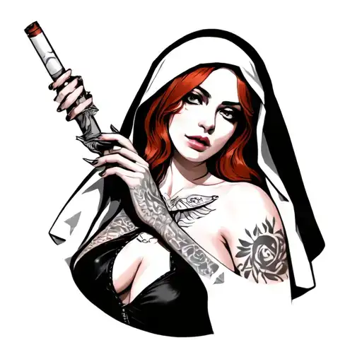 Sexy Redhead Nun Tattooed Cocaine