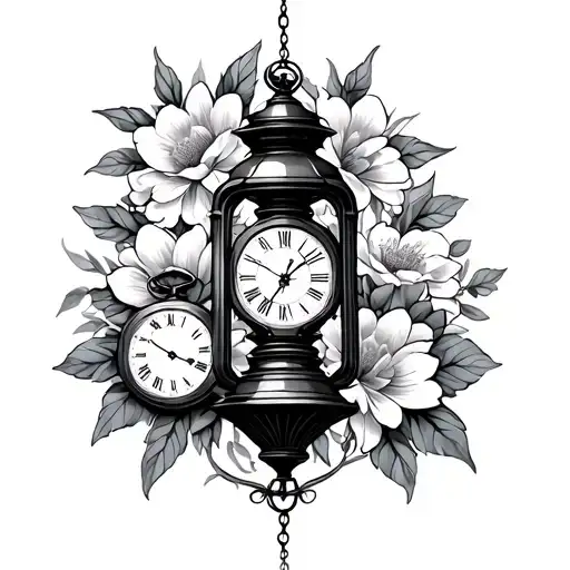 Gothic Lantern Surrounded By Flowers With Two Pocket Watches Included