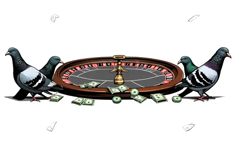 Pigeons Playing Roulette Table With Cash