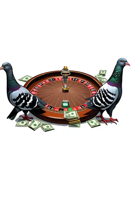 Pigeons Playing Roulette Table With Cash