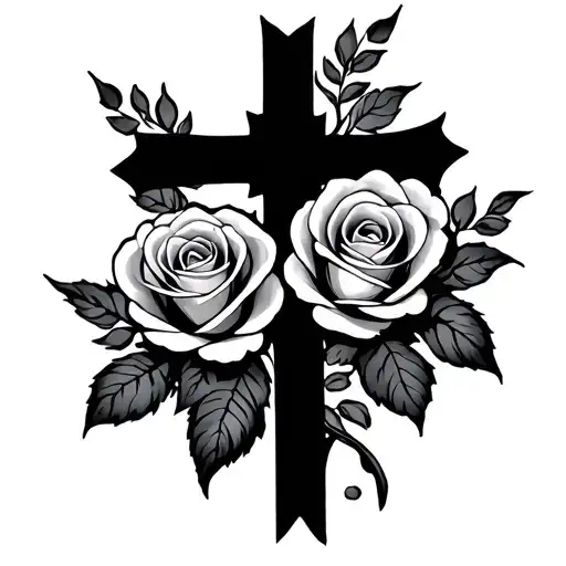 Cross Tattoo With Roses