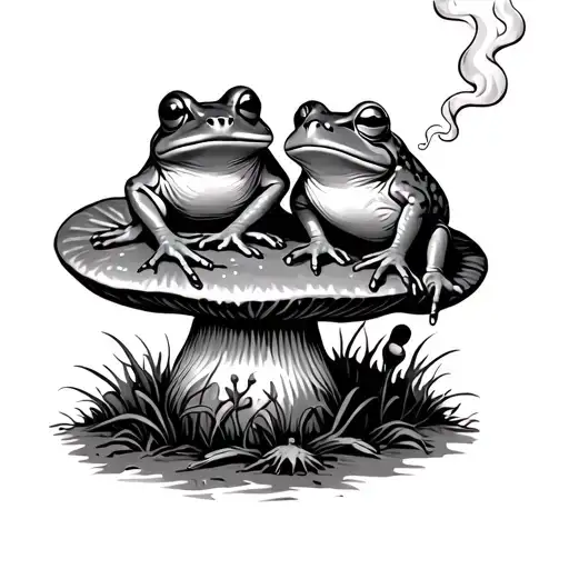 Toad And The Frog Sitting On A Mushroom Smoking Joints