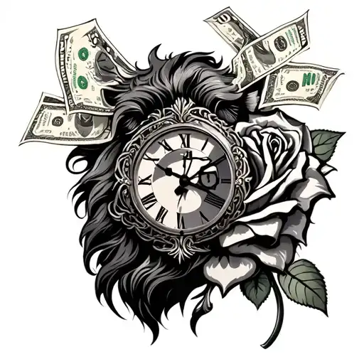 Clock Lion Money Rose Fused Super Cool And Badass With More Money