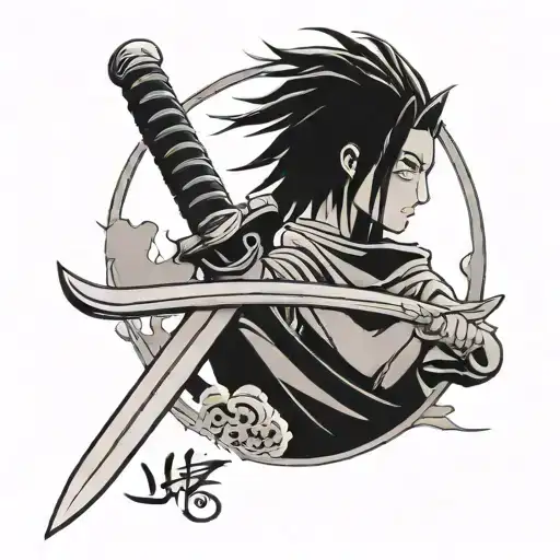 Uchiha Logo With Katana Sword