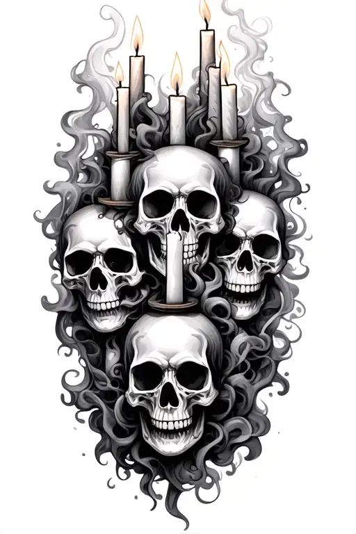 Multiple Skulls Surrounded Smoke Candles Skulls