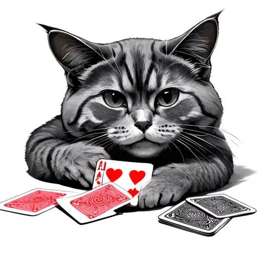 Grey Cat Playing With Cards