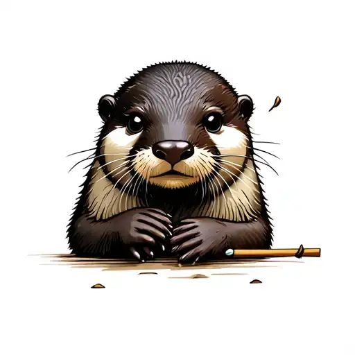 An Otter Holding A Match Stick