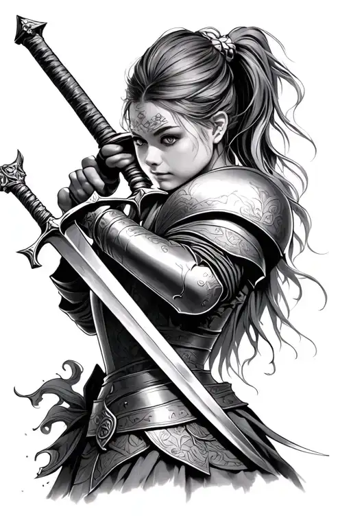 Female Knight With Ponytail Holding Sword
