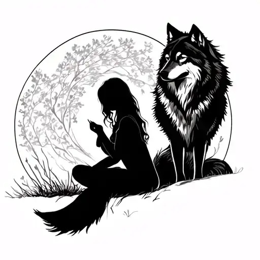 Wolf Silhouette Sitting Alone Girl Looking For Hope