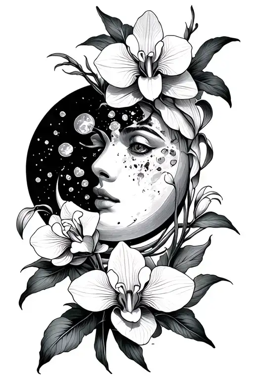 Moon And Orchids Intertwined