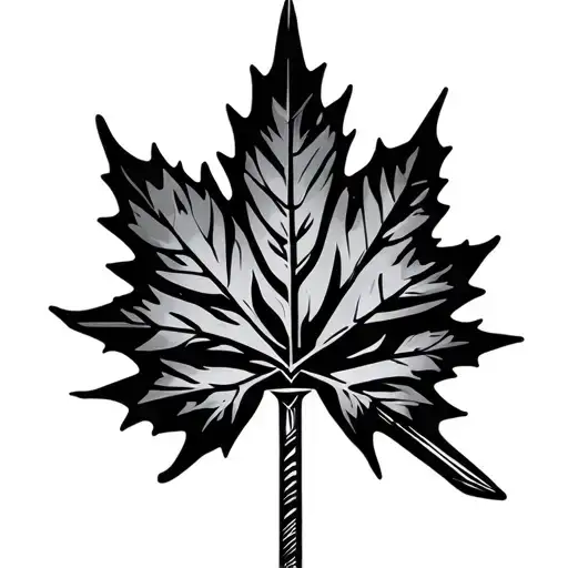 Maple Leaf With Bold Lines And Swords Against The Background