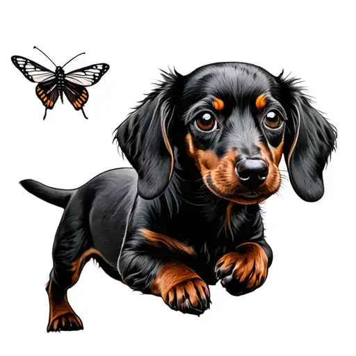 Daschund Dog Chasing A Buterfly