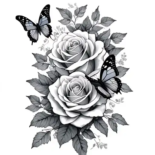 Butterflies And Roses Intertwined