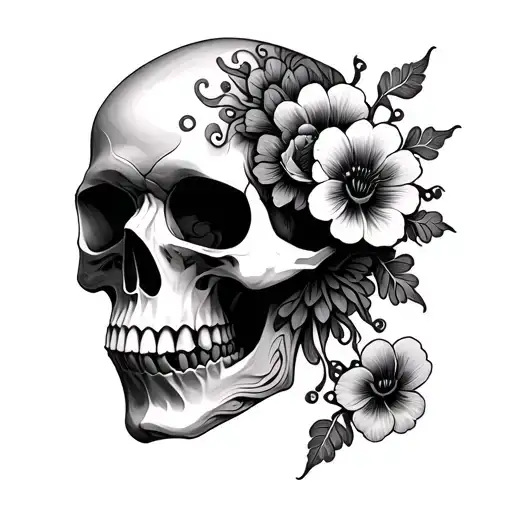 Fractal Skull And Flowers
