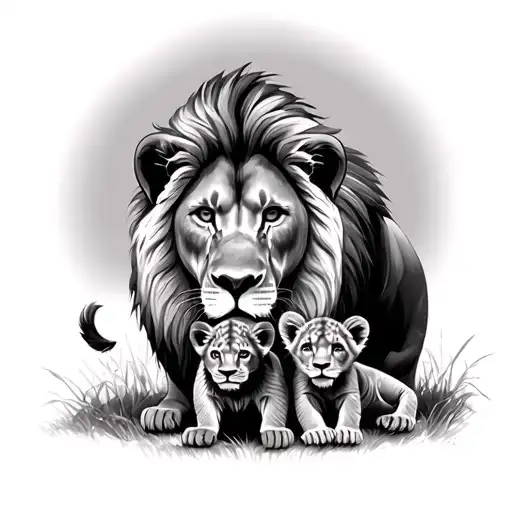 Lion And Two Cubs