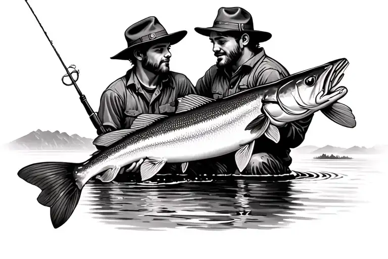 Father Son Fishing Hunting Scene