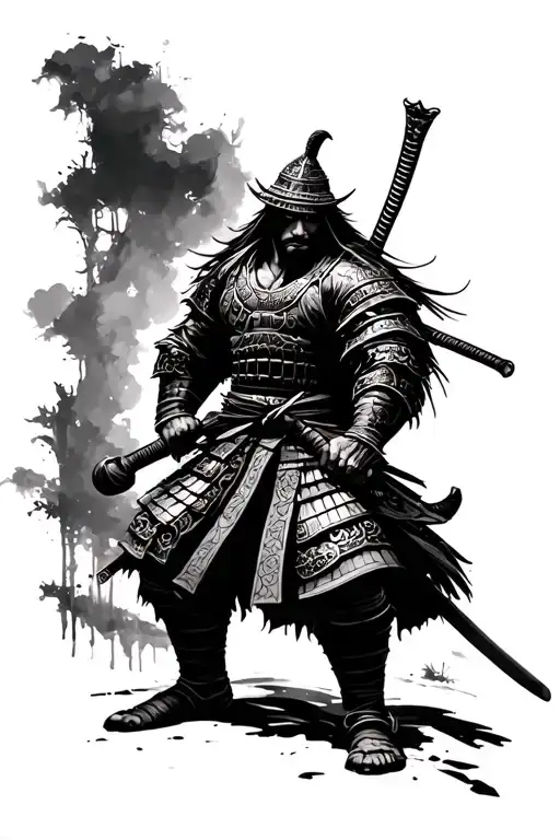 Battle Worn Samurai Warrior With Sword