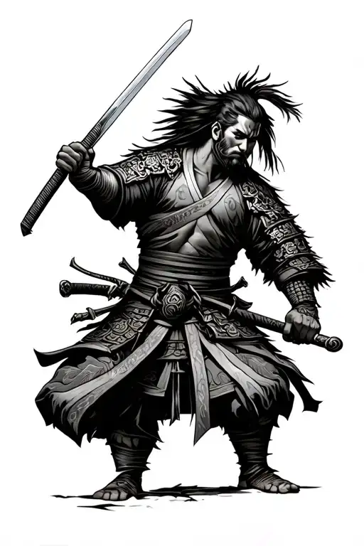 Battle Worn Samurai Warrior With Sword