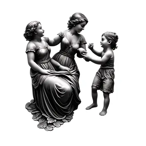 Mother And Child Statue With Three Kids Playing
