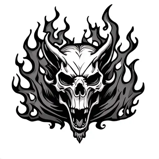 Cerberus Skull In Flames