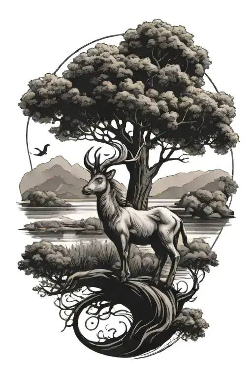 Capricorn With Trees And A River