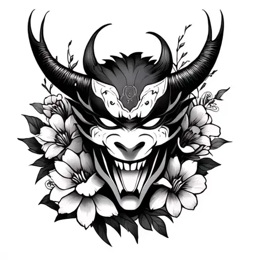 Akatsuki Demon Mask Surrounded By Flowers