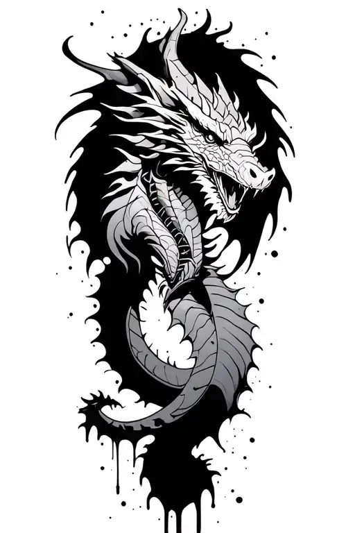 Dragon With Compass And Paint Splatters