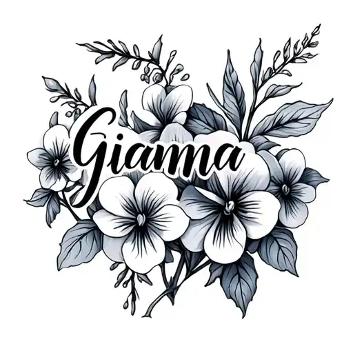 The Name Gianna In A Nice Script Font Overtop Of A Group Of Violets
