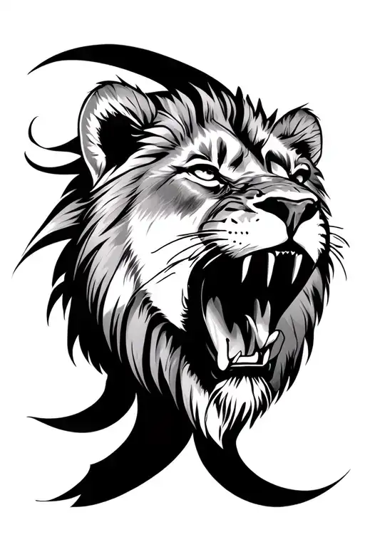 Roaring Lioness Face Surrounded