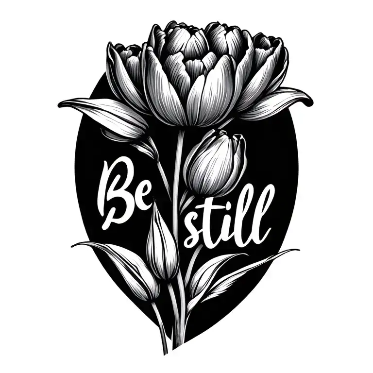 Tulips With Be Still Written Along