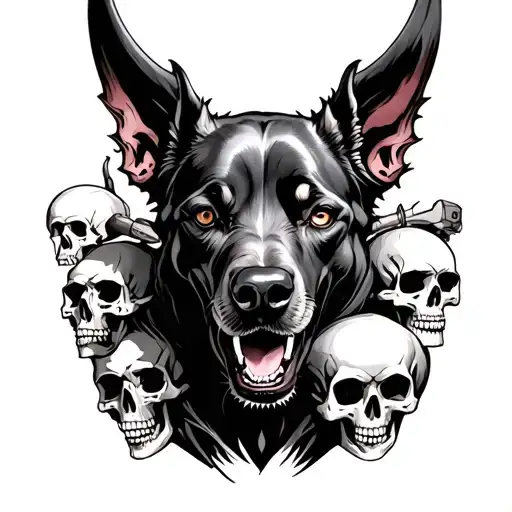 Demon Dog Surrounded By Skulls