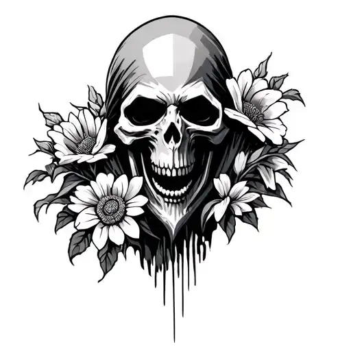 Reaper With Flowers Coming Out Of Him Symbolizing Life And Death