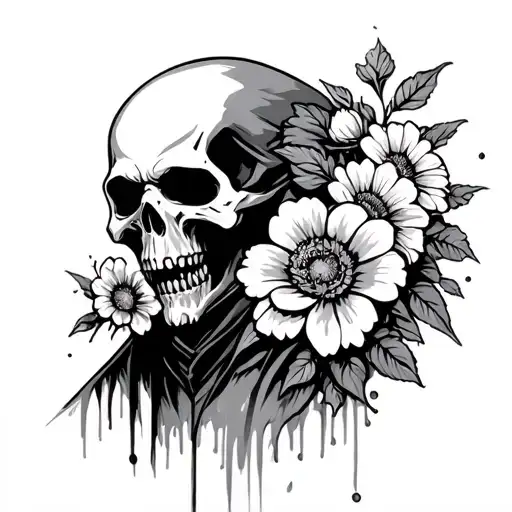 Reaper With Flowers Coming Out Of Him Symbolizing Life And Death