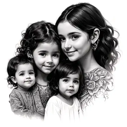 Mother And Three Children Love