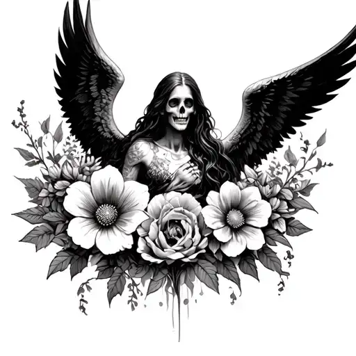 Death Angel Surrounded By Flowers Symbolizing Life And Death